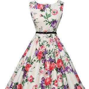 1950’s Boatneck Sleeveless Vintage Floral Dress